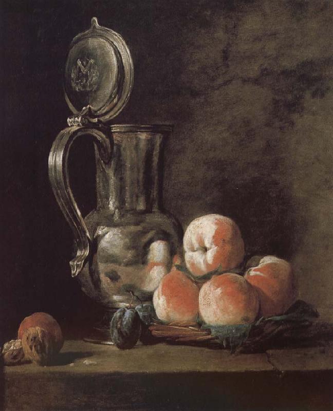 Jean Baptiste Simeon Chardin Metal pot with basket of peaches and plums oil painting picture
